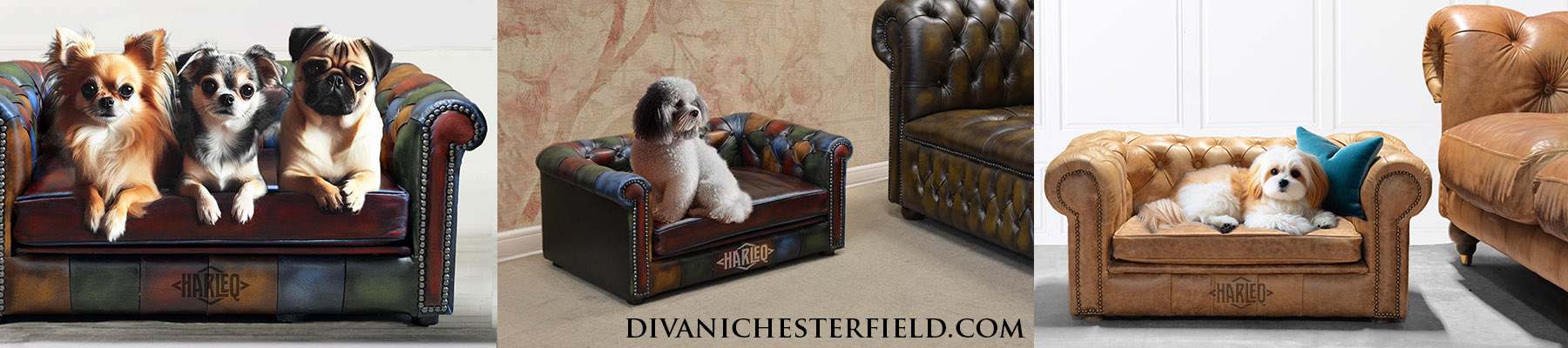divanetto per cani, pet sofa, letto per cani lusso pelle patchwork harleq