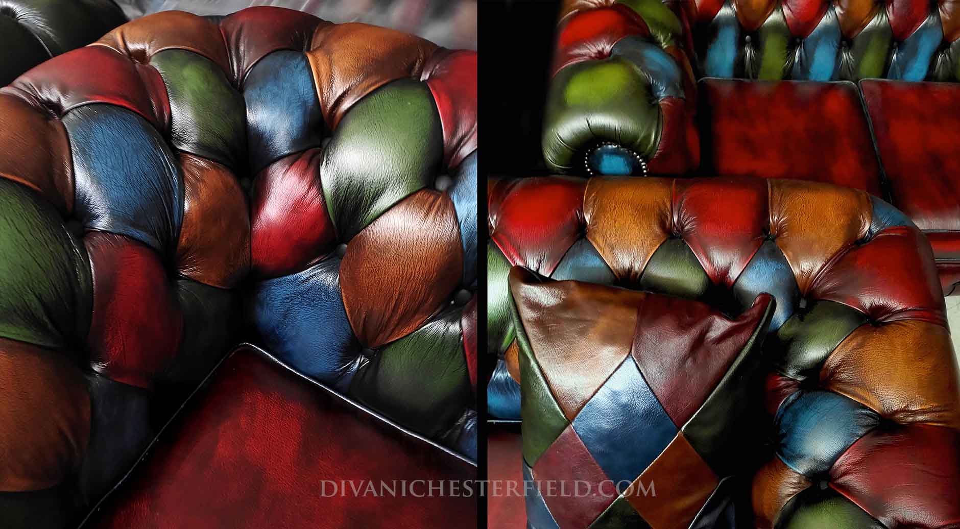 poltrona chesterfield club pelle vintage patchwork harleq