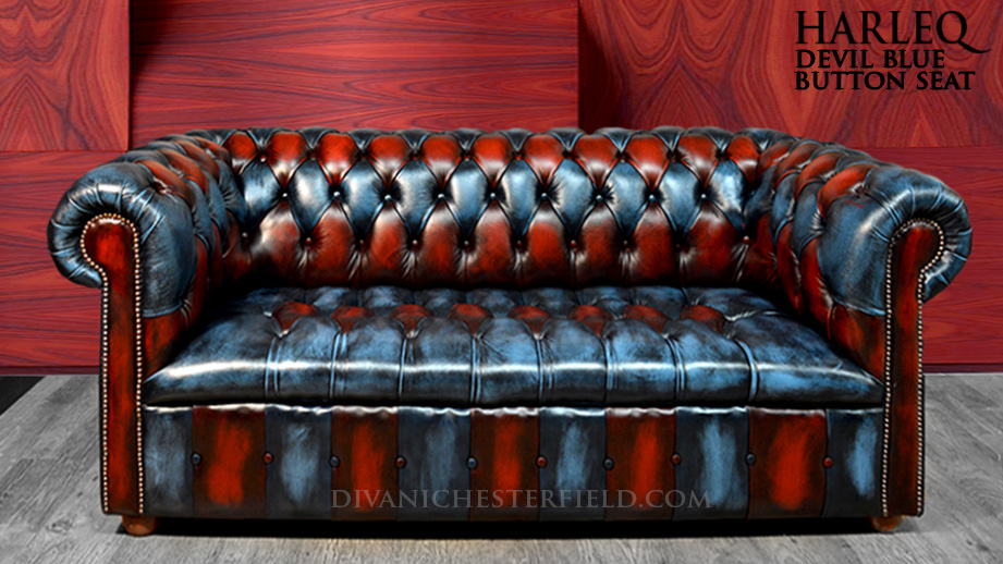 divano chesterfield nuovo pelle rossa blu