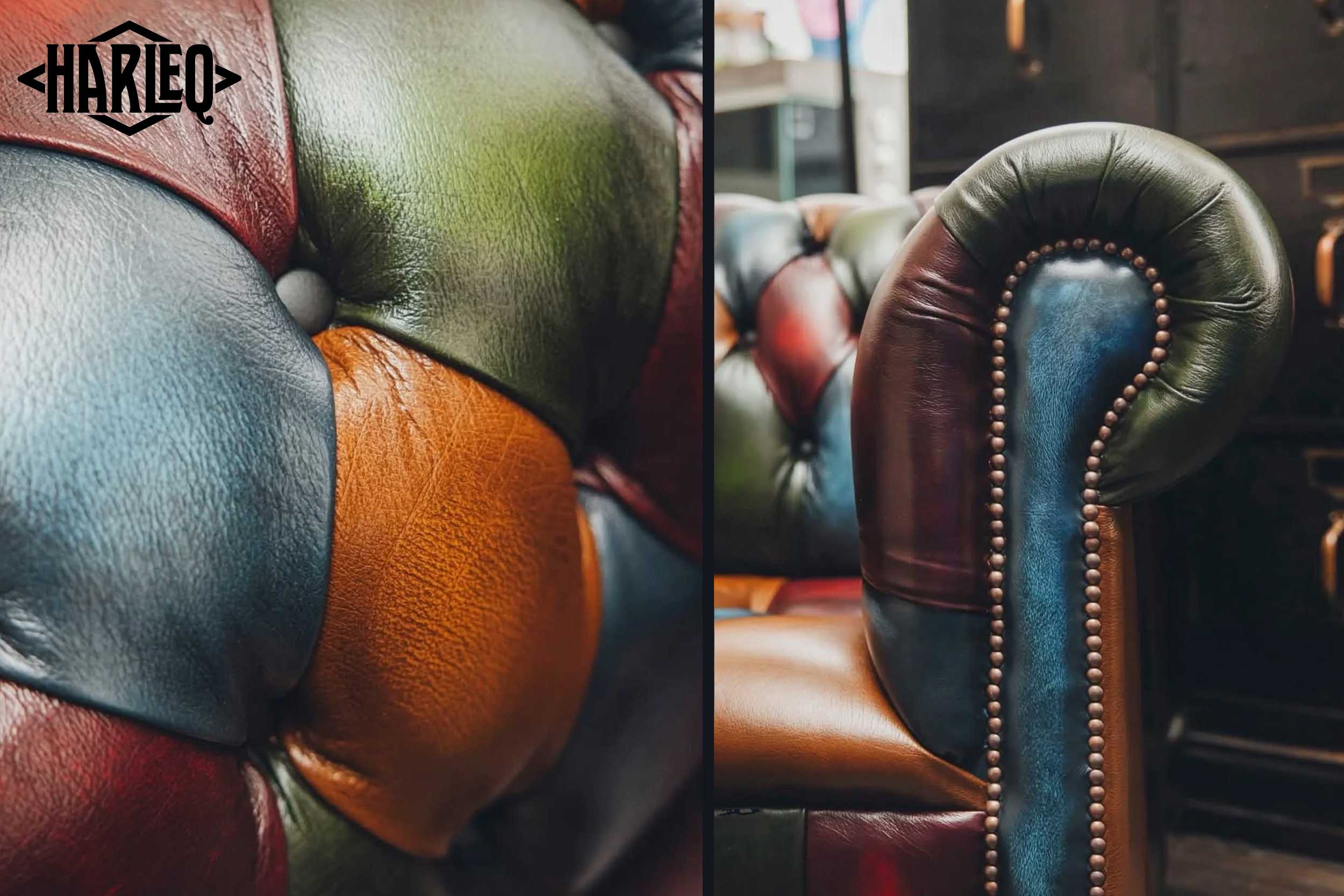 poltrona chesterfield moderna arlecchino multicolore dettagli