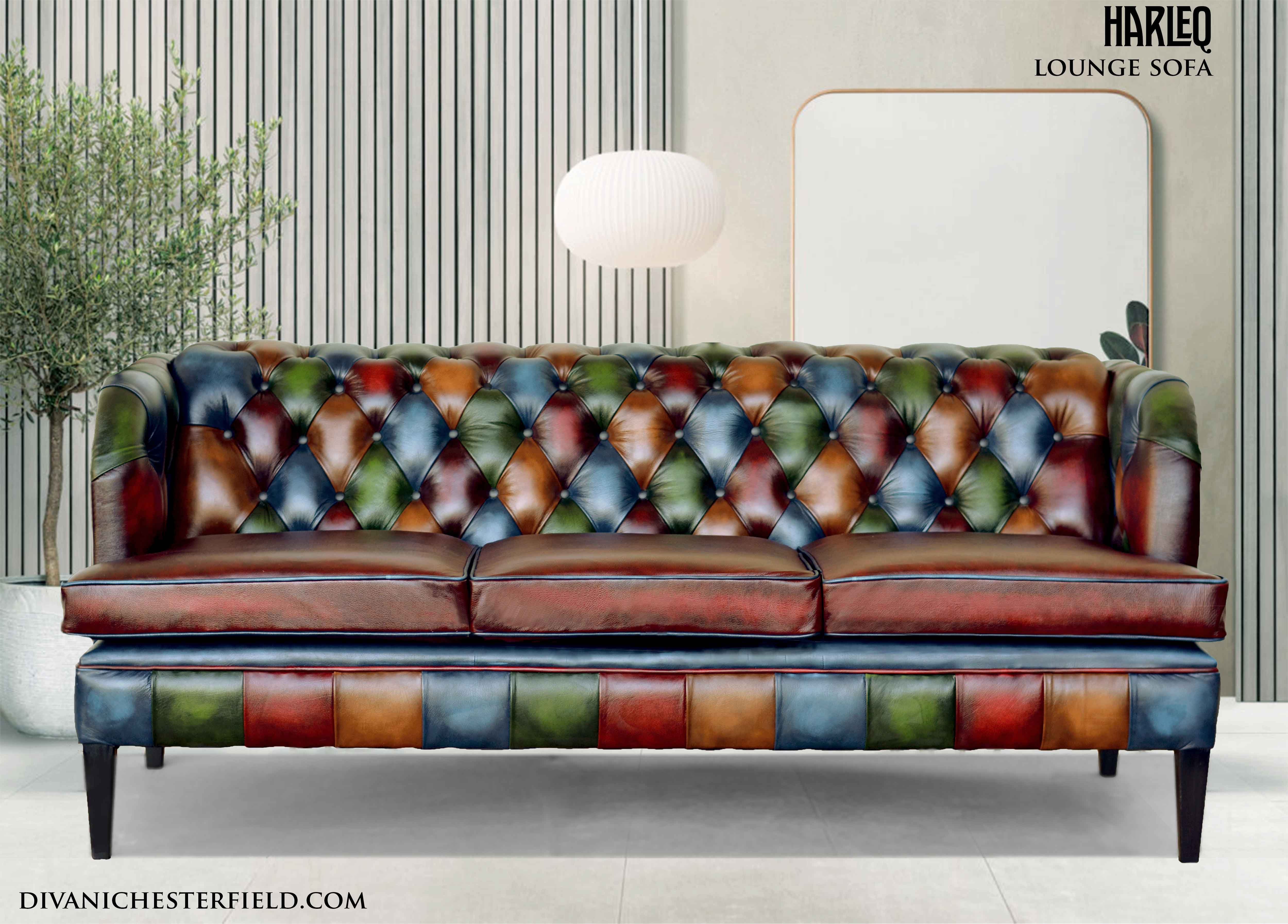 divano chesterfield lounge moderno in varie pelli patchwork imbottita bottoni