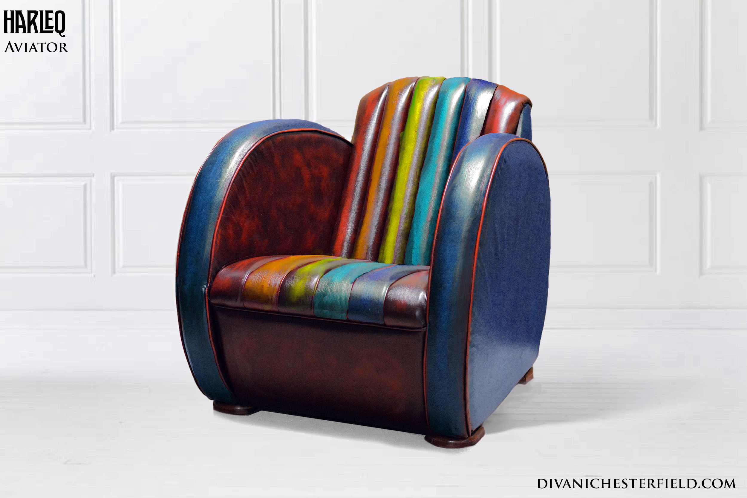 poltrona art decò stile francese moderna in varie pelli patchwork imbottita tubi