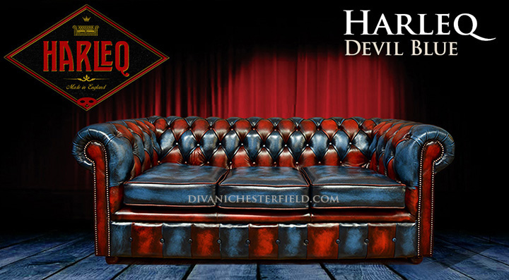 divano chesterfield pelle rossa blu