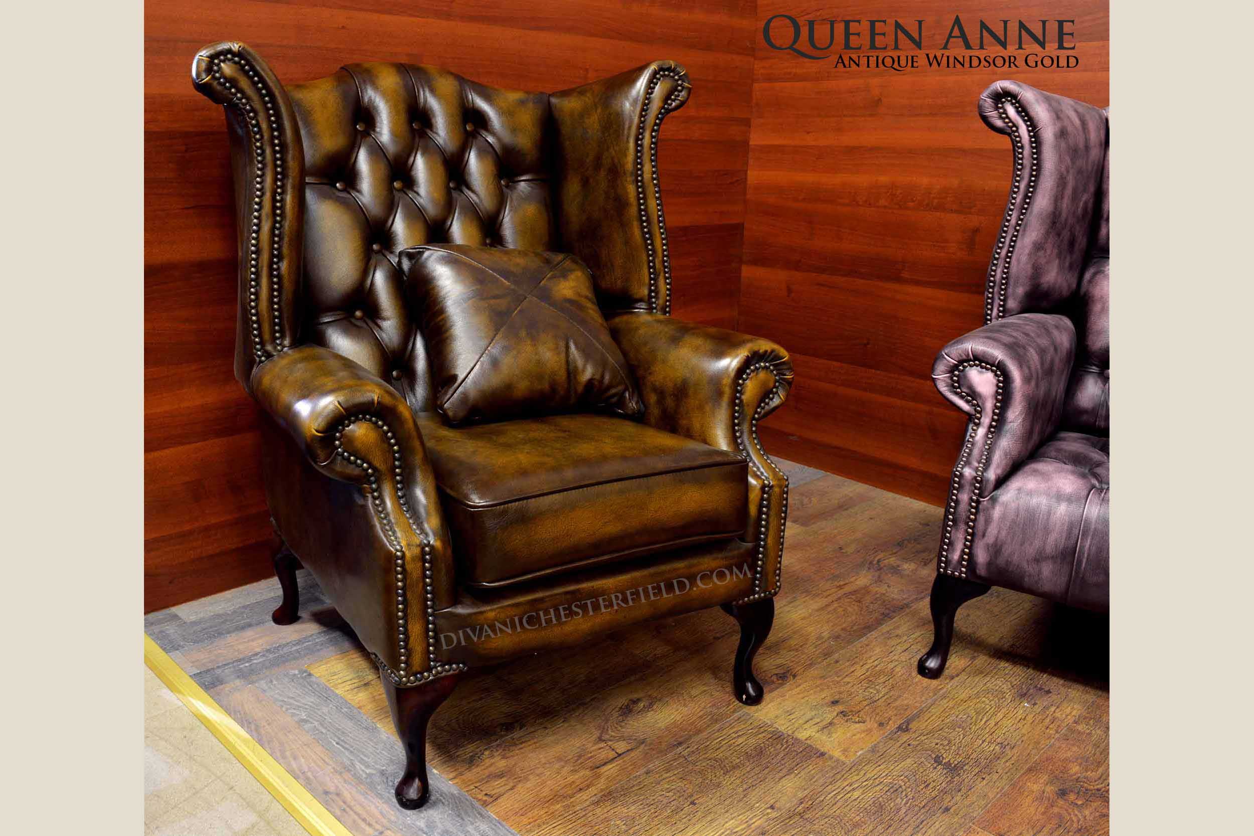poltrona chester queen anne pelle senape originale