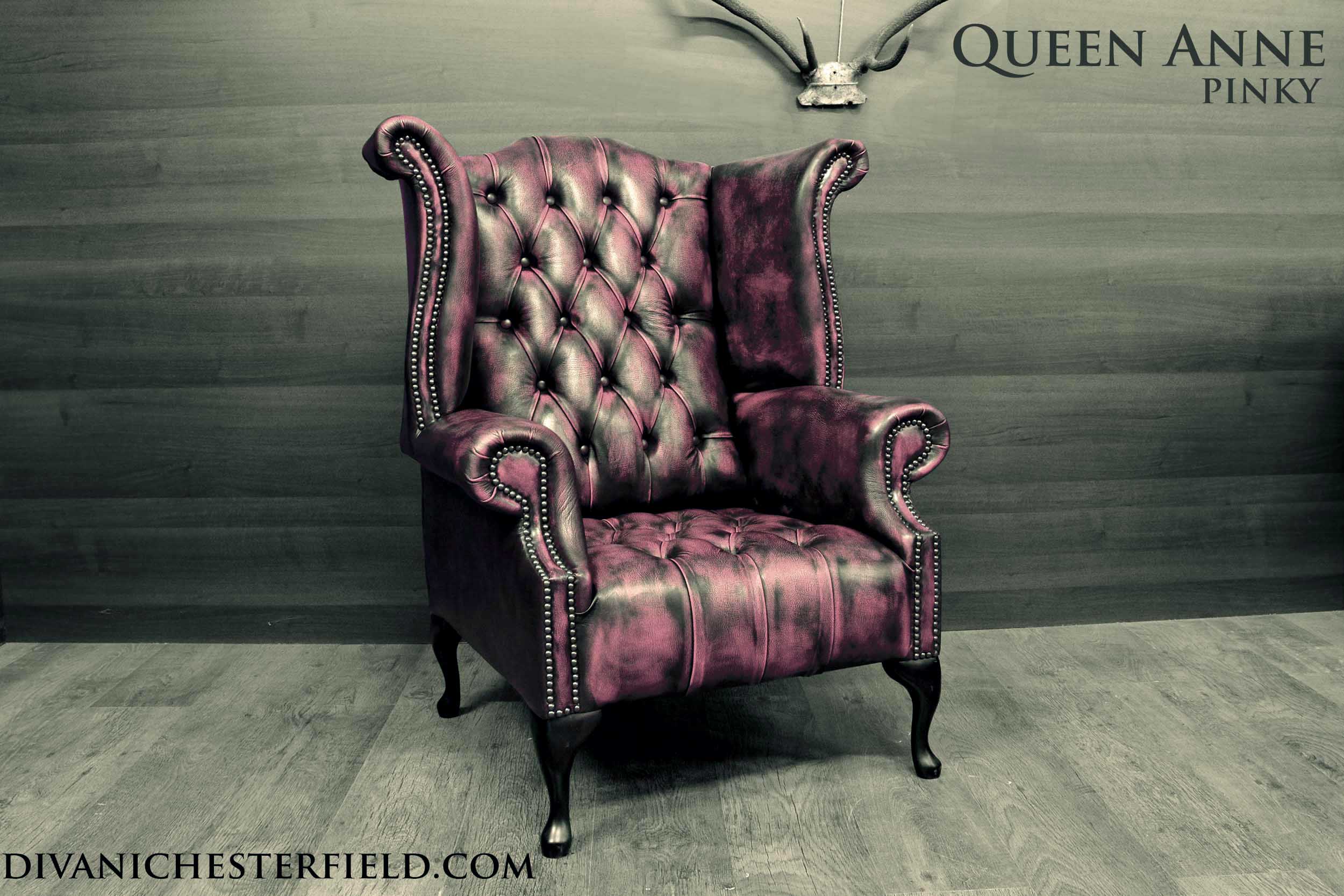 poltrona chester queen anne pelle vintage Pinky