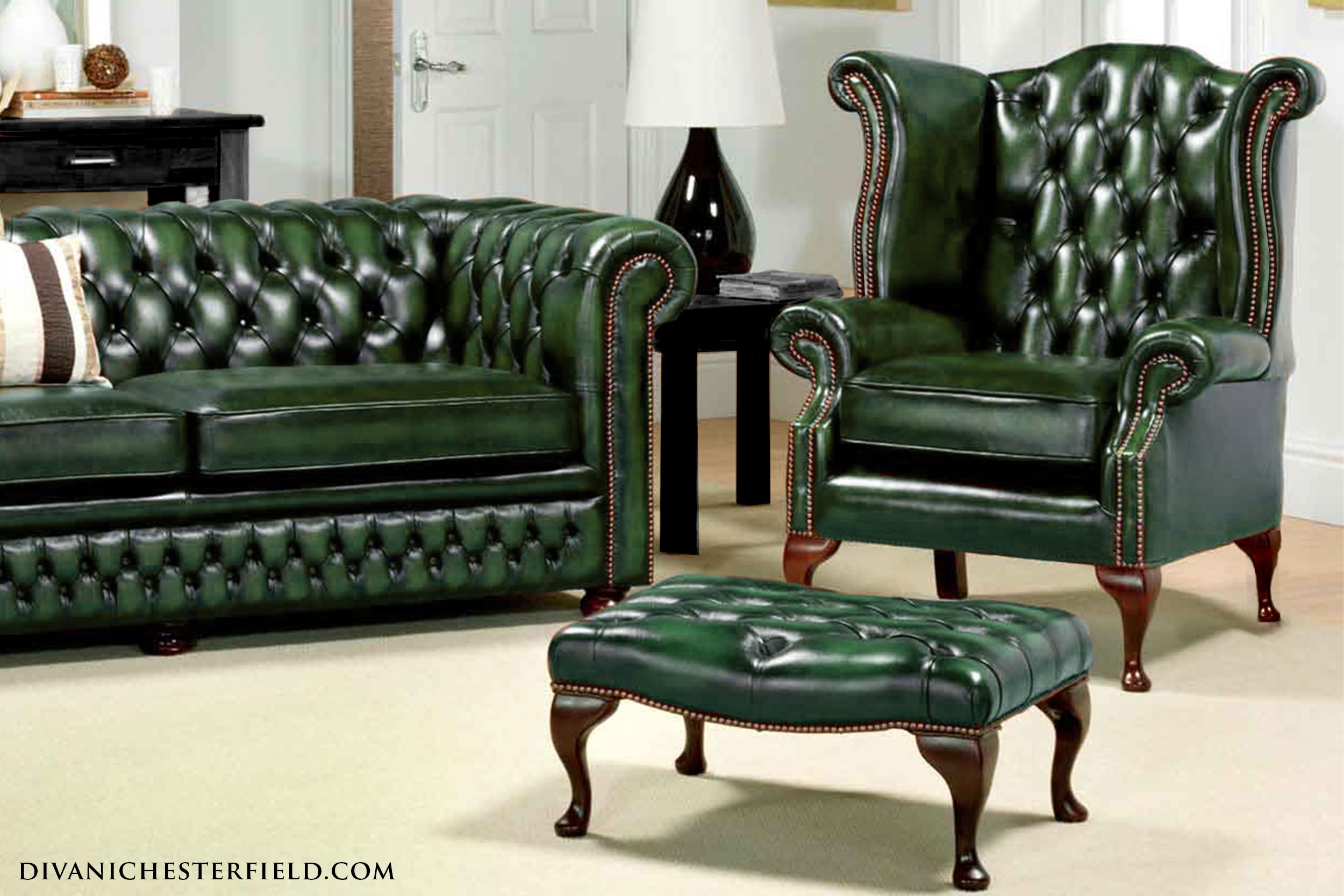poltrona chester queen anne nuova pelle verde originale