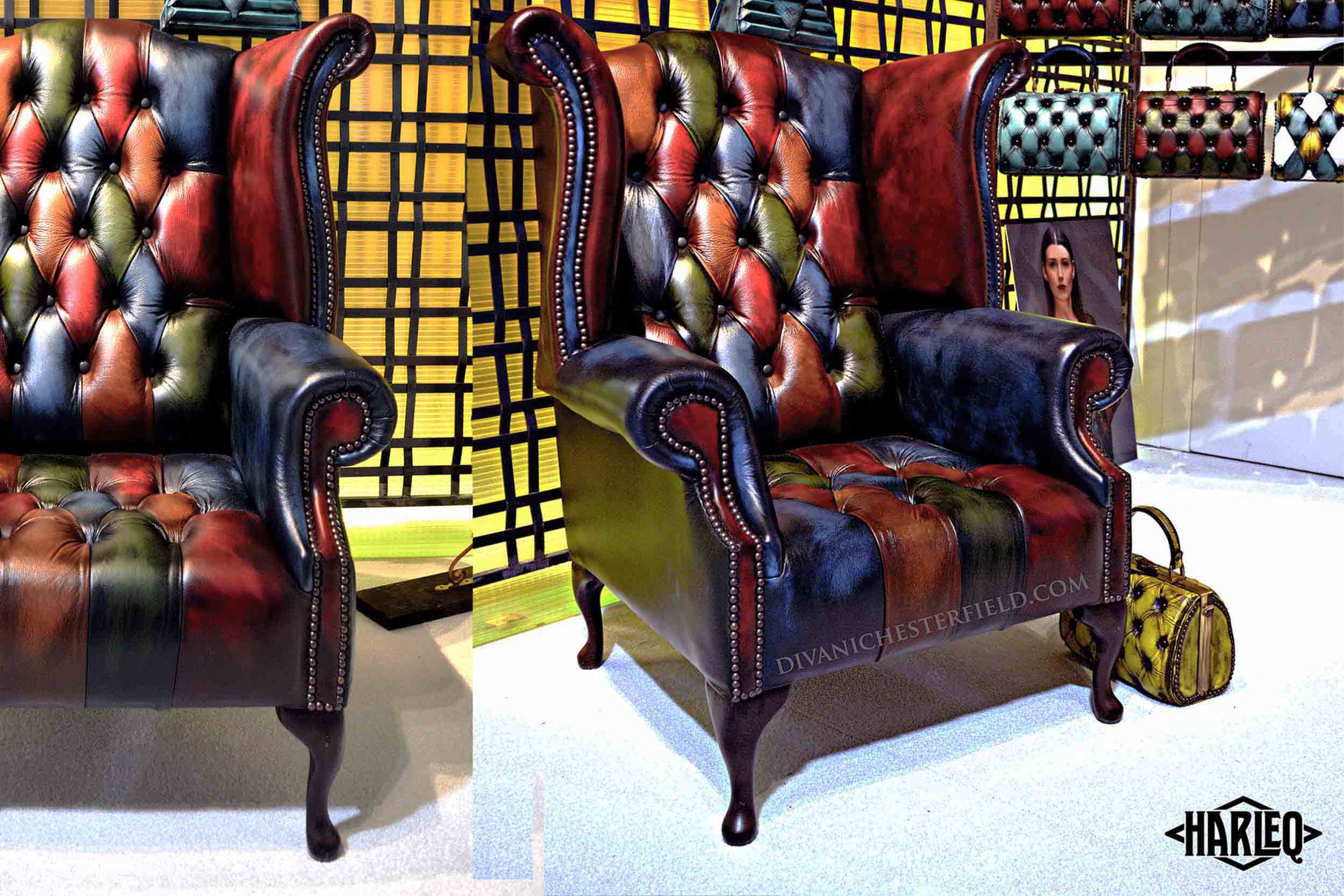 poltrona chesterfield patchwork moderna pelli vintage colorate