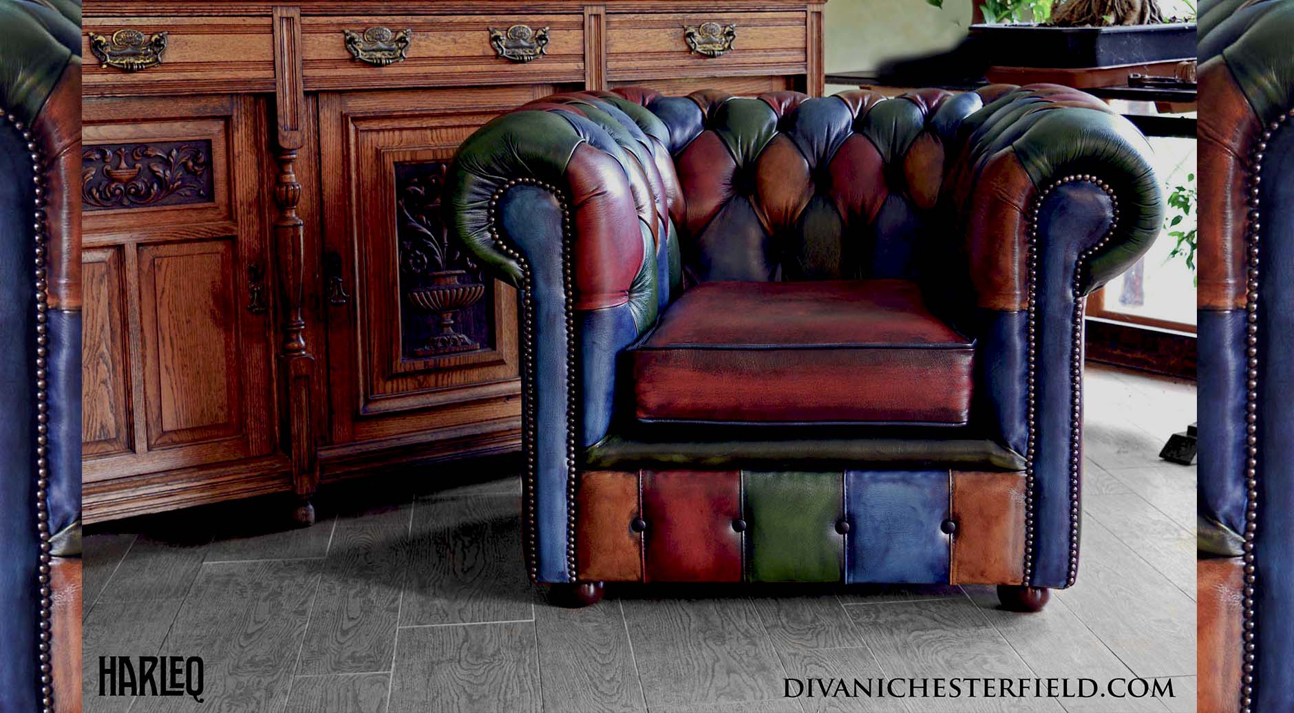 poltrona chesterfield club pelle patchwork moderna harleq