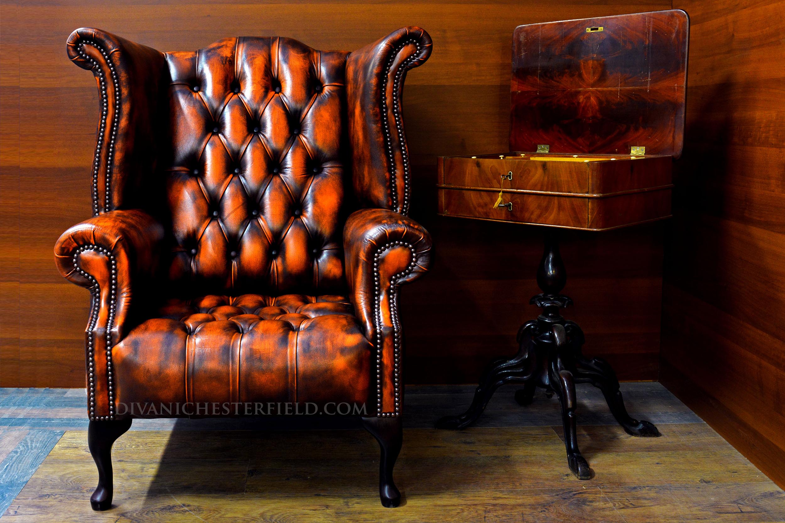 poltrona chester queen anne pelle vintage orange