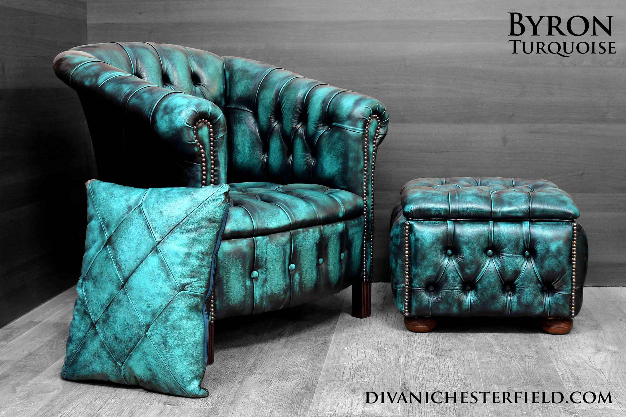 poltrona chester pelle vintage moderna Turchese