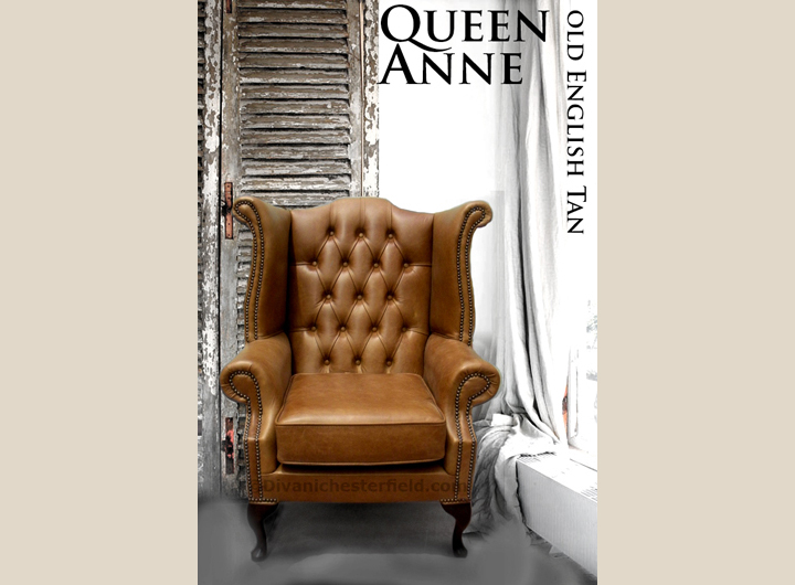 poltrona queen anne inglese cuoio tan