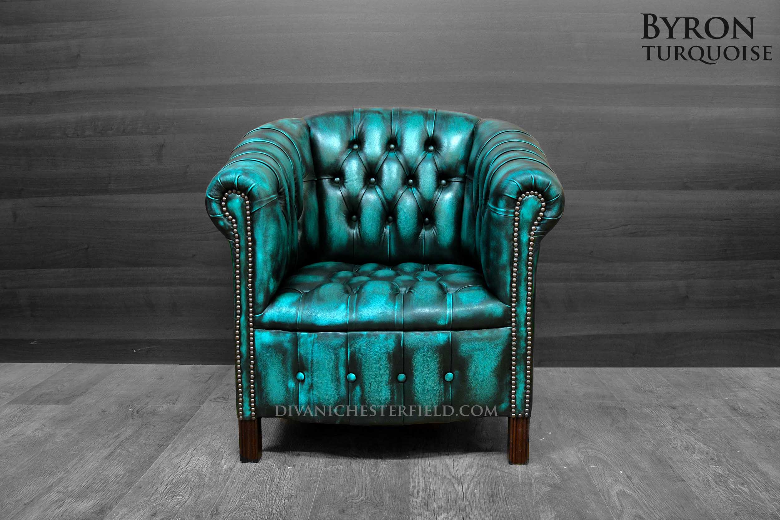 poltrona chester queen anne pelle vintage Turquoise