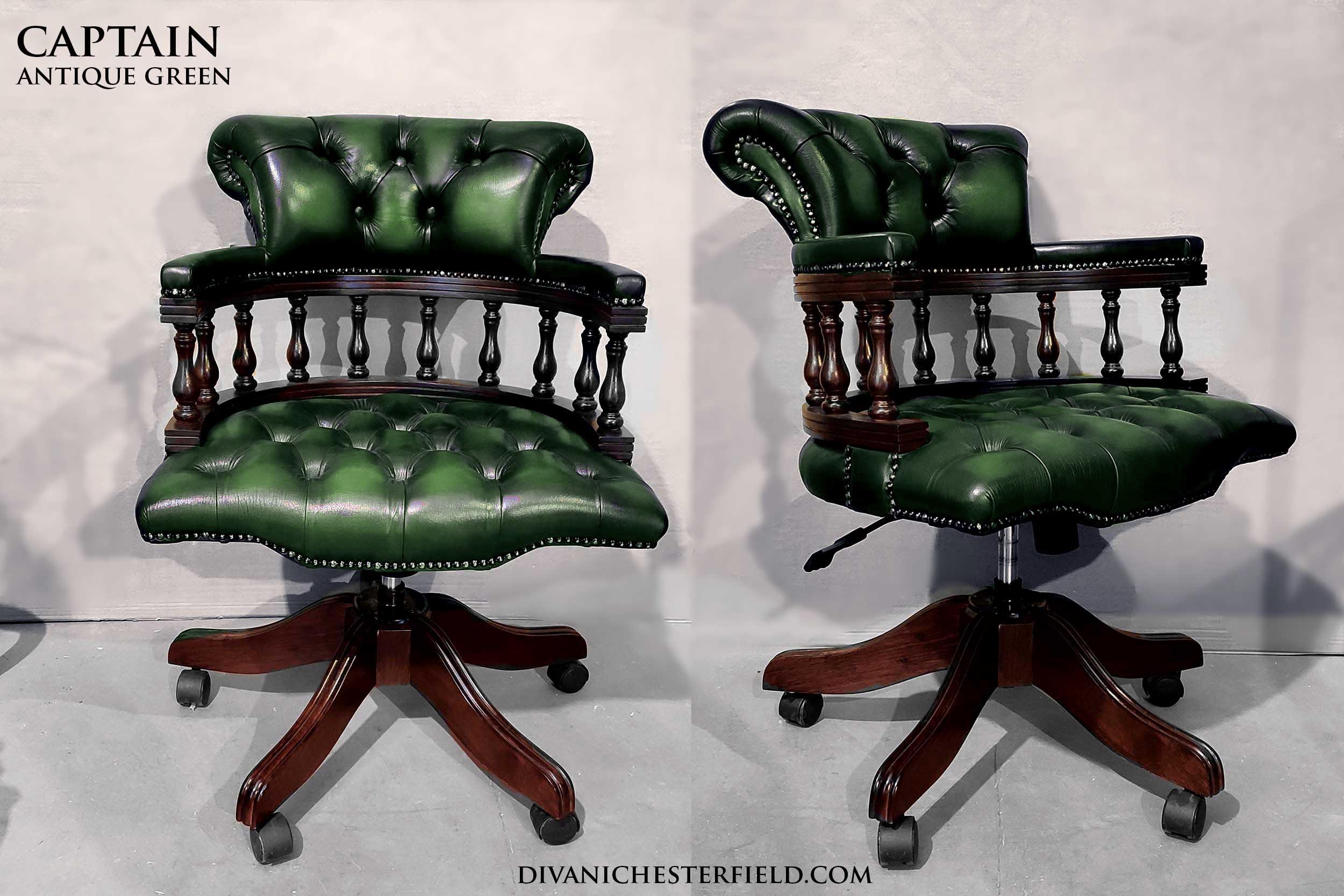 poltrona chesterfield captain ufficio pelle verde girevole